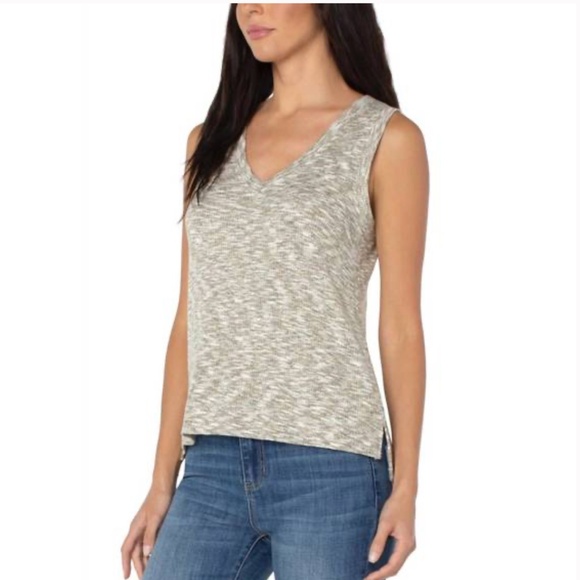 Liverpool Olive & Cream Spacedye V-Neck Tank Top Size Small - Picture 12 of 14